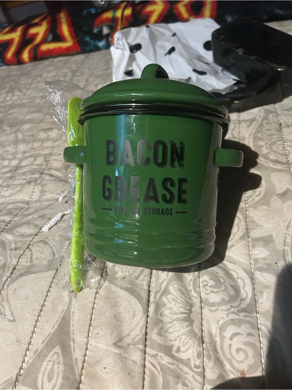 Green 'Bacon Grease' Ceramic Storage Jar with Lid